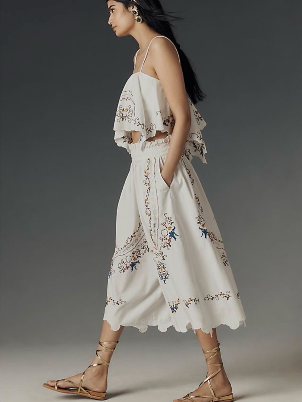 Anthropologie Embroidered Culotted